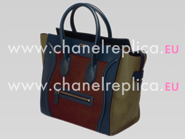 Celine Calfskin Nano Luggage Blue/Coffee/Blackish Green CE44765