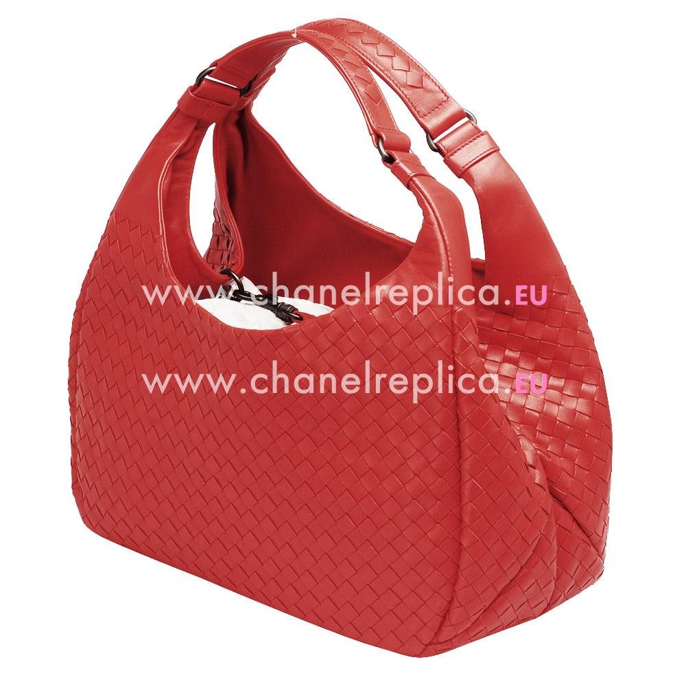 Bottega Veneta Campana Classic Nappa Woven Shouldbag Scarlet BV589822