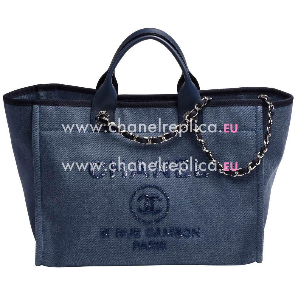 Chanel Denim Canvas Shopping Beach Bag Light Blue A66941HHS