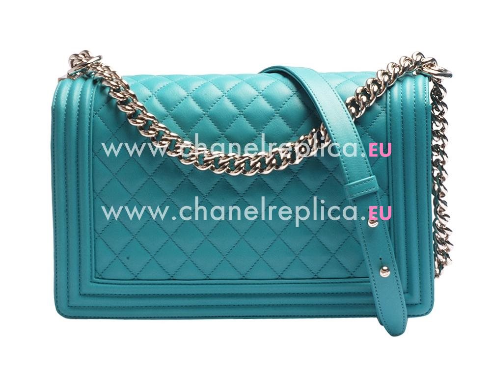 Chanel Calfskin Silver Chain 28cm Boy Bag Blue A90729