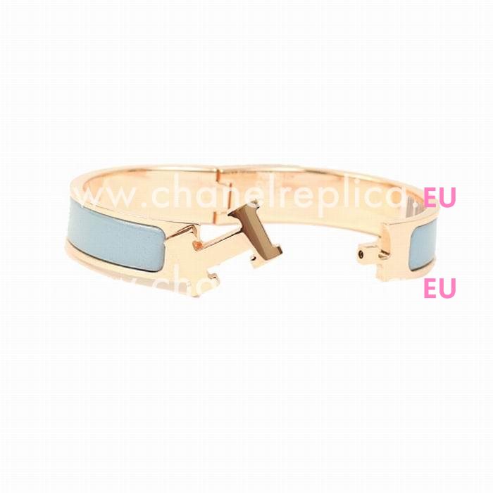 Hermes Clic H Logo Alloy R-Bracelet Light Blue/Rose Gold H7021702