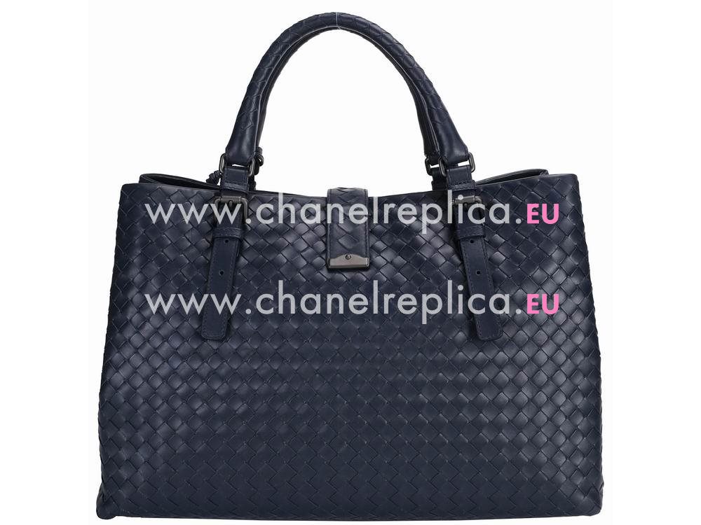 Bottega Veneta Cowhide With Lock Woven Bag Deep Blue BV503020