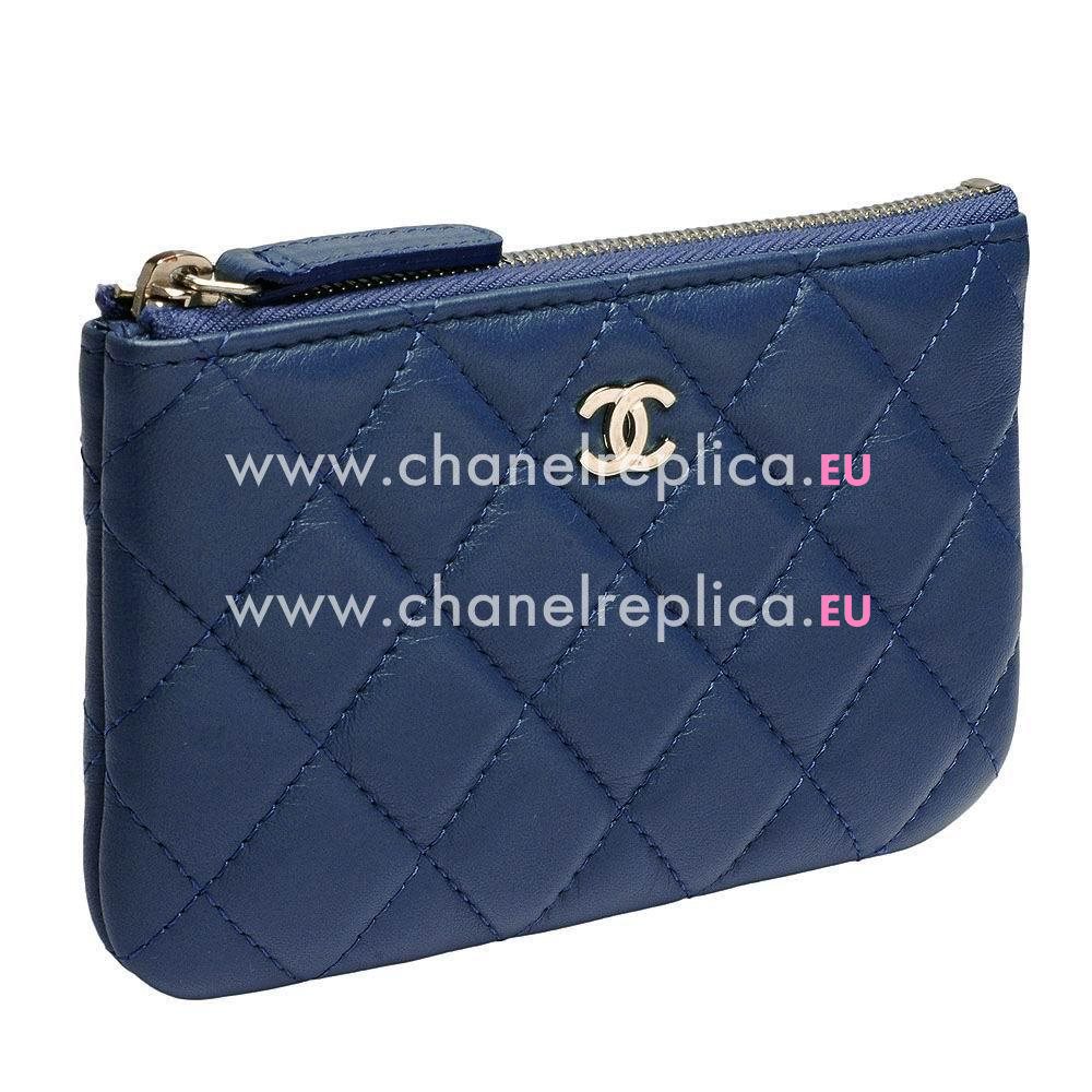 Chanel Classic Silvery CC Logo Goatskin Rhombus Change Purse Navy Blue C6111105