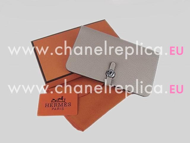 Hermes Dogon Clemence Leather Wallet Purse In Gray HL001H