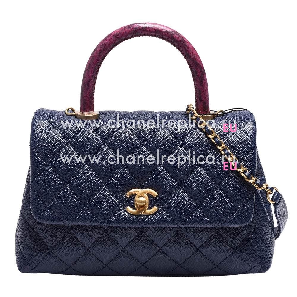 Chanel Coco Handle Caviar Anti-silver Chain Snake Handle Navy Blue A369334