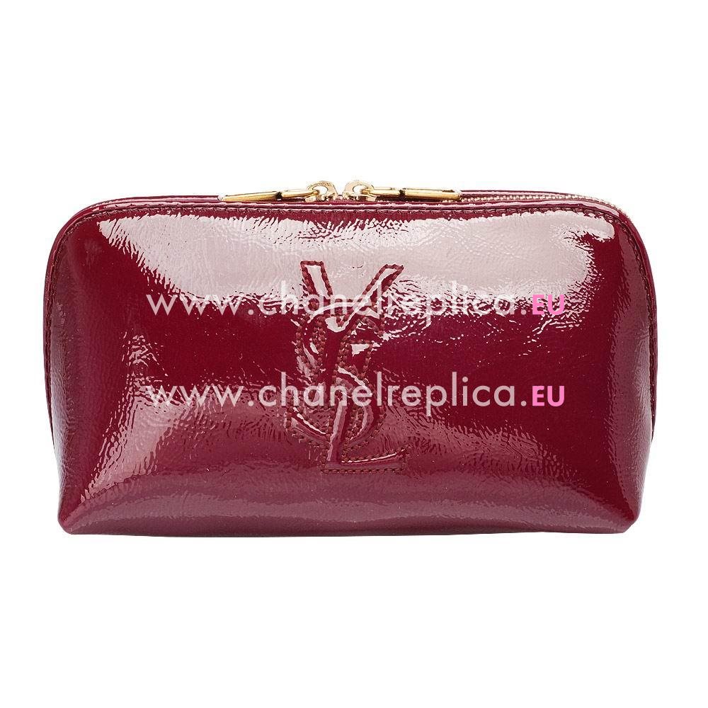 YSL Saint Laurent Vernis Calfskin Y cosmetic Bag In Red YSL4592055