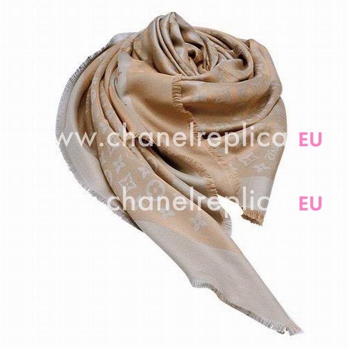 Louis Vuitton Classic Mongram Silk Wool Shawl Beige M74121