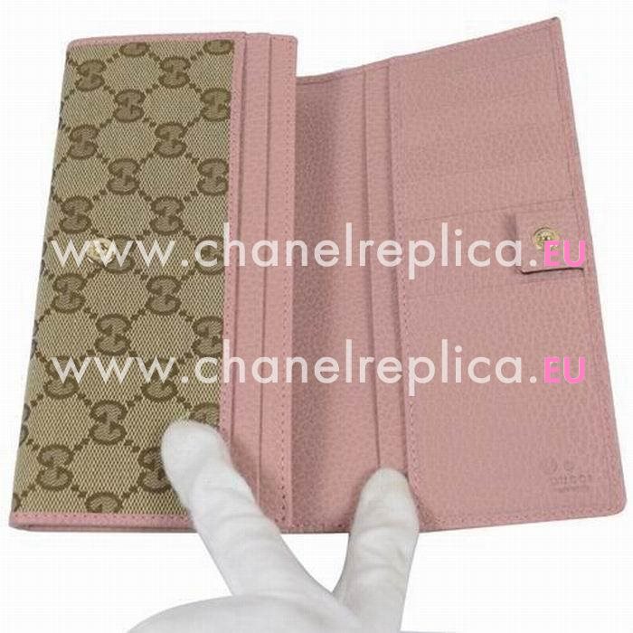 Gucci Classic GG Logo Cancas Calfskin Wallet Bag In Pink Camel G6111515