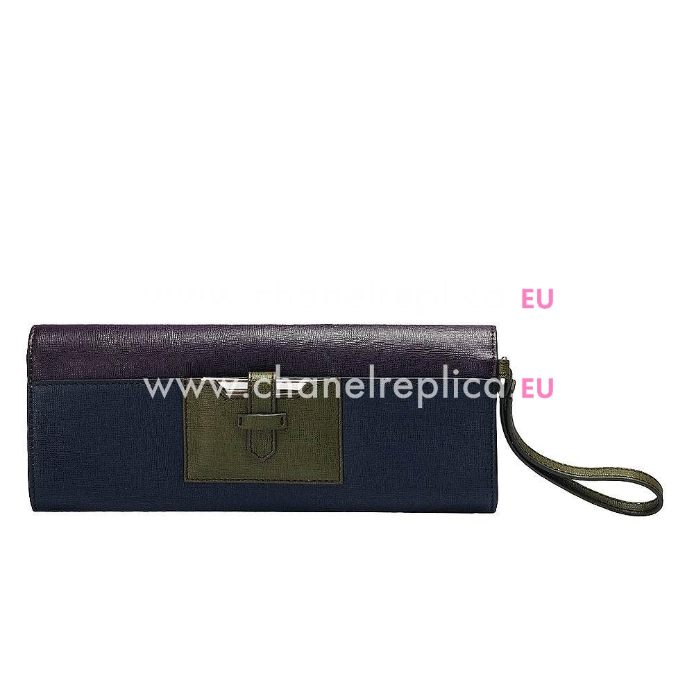FENDI Classic Rush Pochette Cowhide Leather Handle Bag Purple/Deep Blue/BlackGreen F5327248