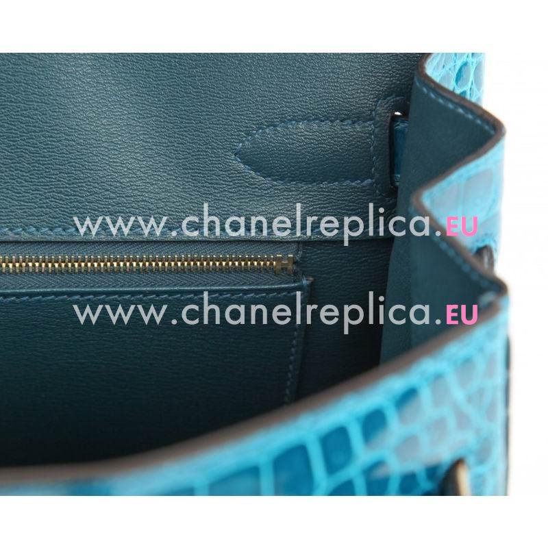 Hermes Birkin 30 Blue Izmir Crocodile Blue Colvert Interior With GHD Hand Sew H1030BIC