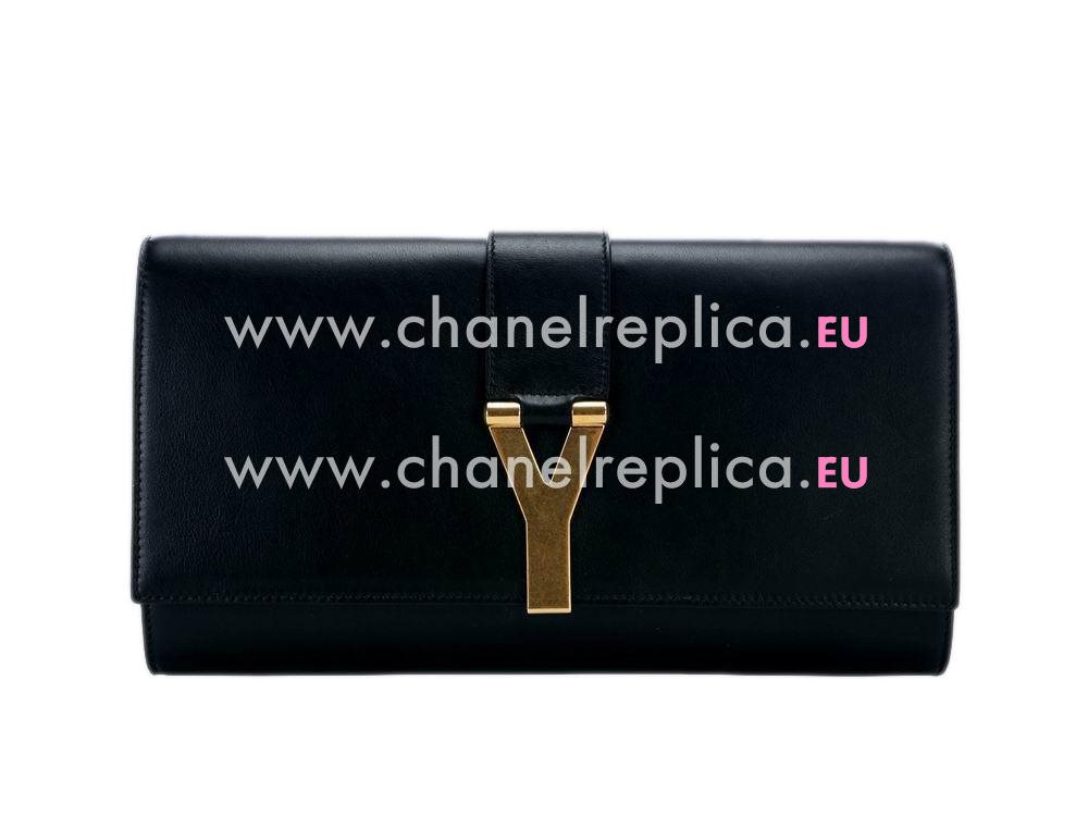 YSL Chyc Leather Leather Clutch Y CalfskinHandBag In Black YSL4617400