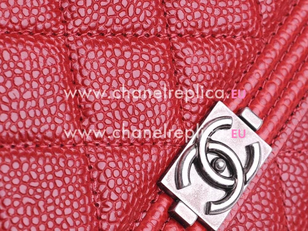 Chanel Caviar Leather Woc Boy Bag In Red (Anti-Silver) A68911