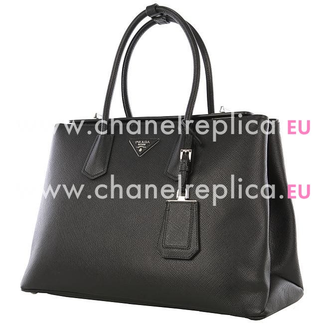 Prada Saffiano Cuir Large Double Tote Bag Black BN2748-2A4A-F0002