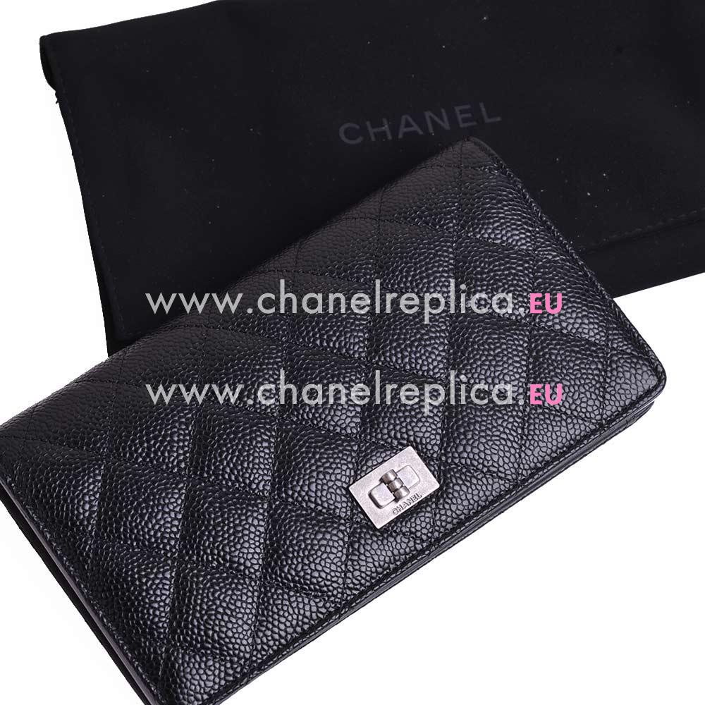 Chanel Caviar Anti-silver Logo Long Wallet Black A69208