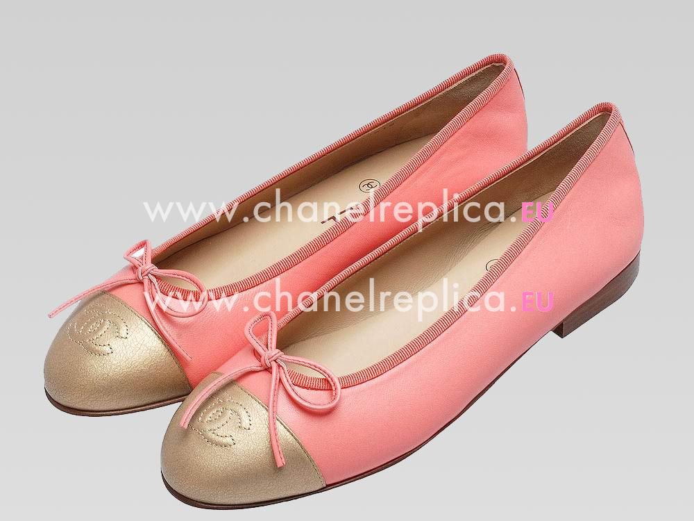 Chanel Double CC Lambskin Bowknot Shoes Peach Gold G56340