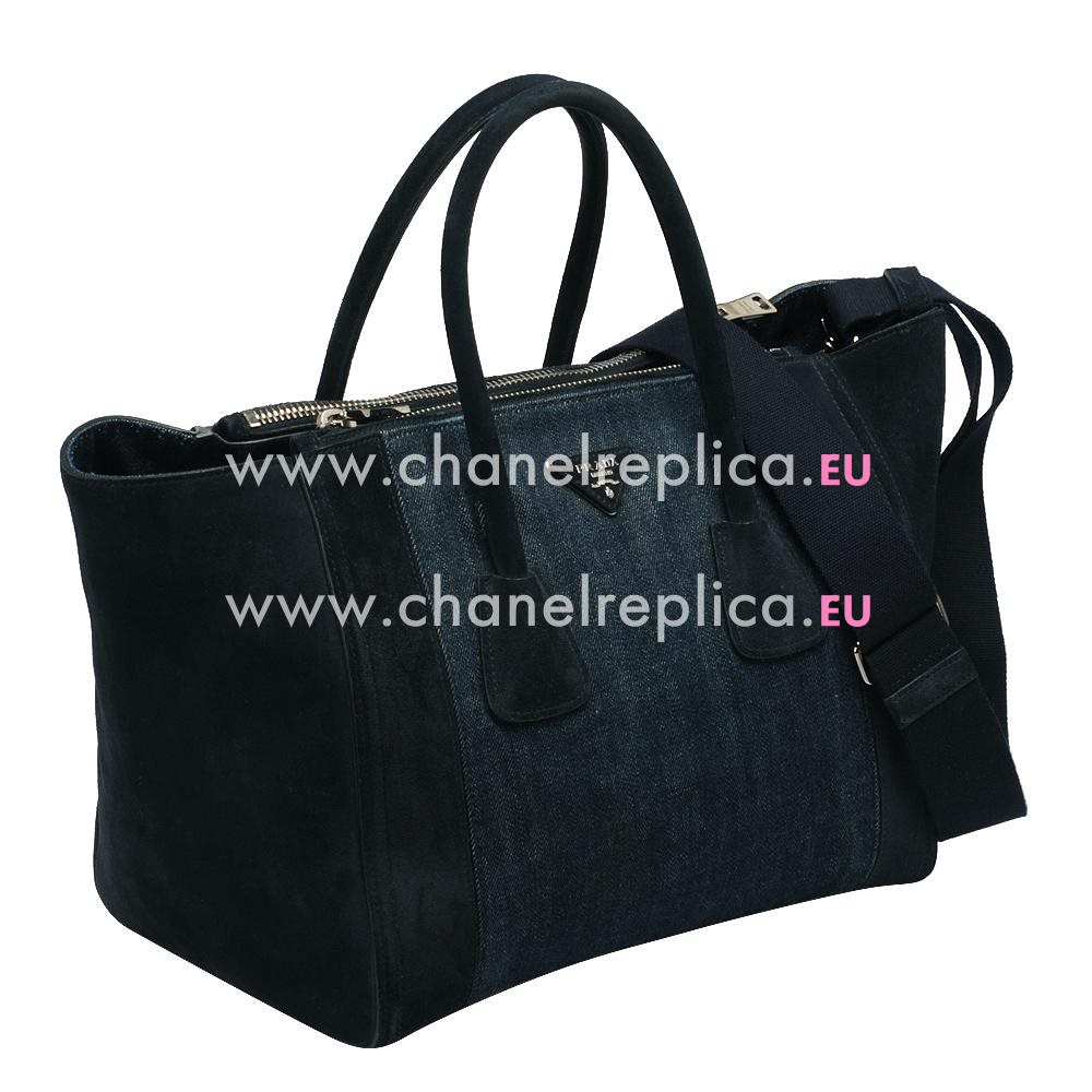 Prada Glace Chamois Denim Triangle Logo Handbag Blue PR521T21