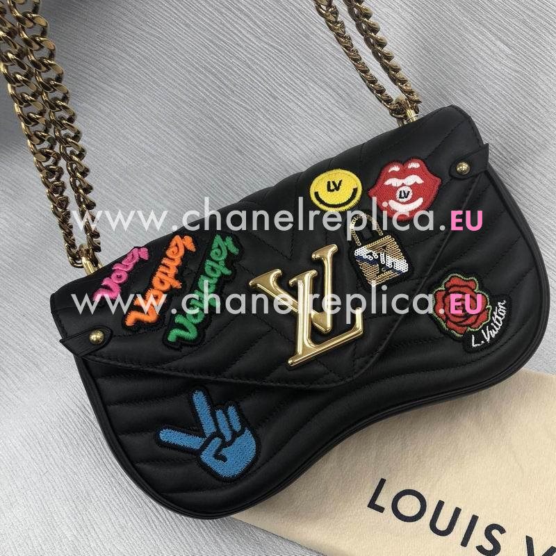 Louis Vitton Black Smooth Calfskin Wave Chain Bag MM M52564
