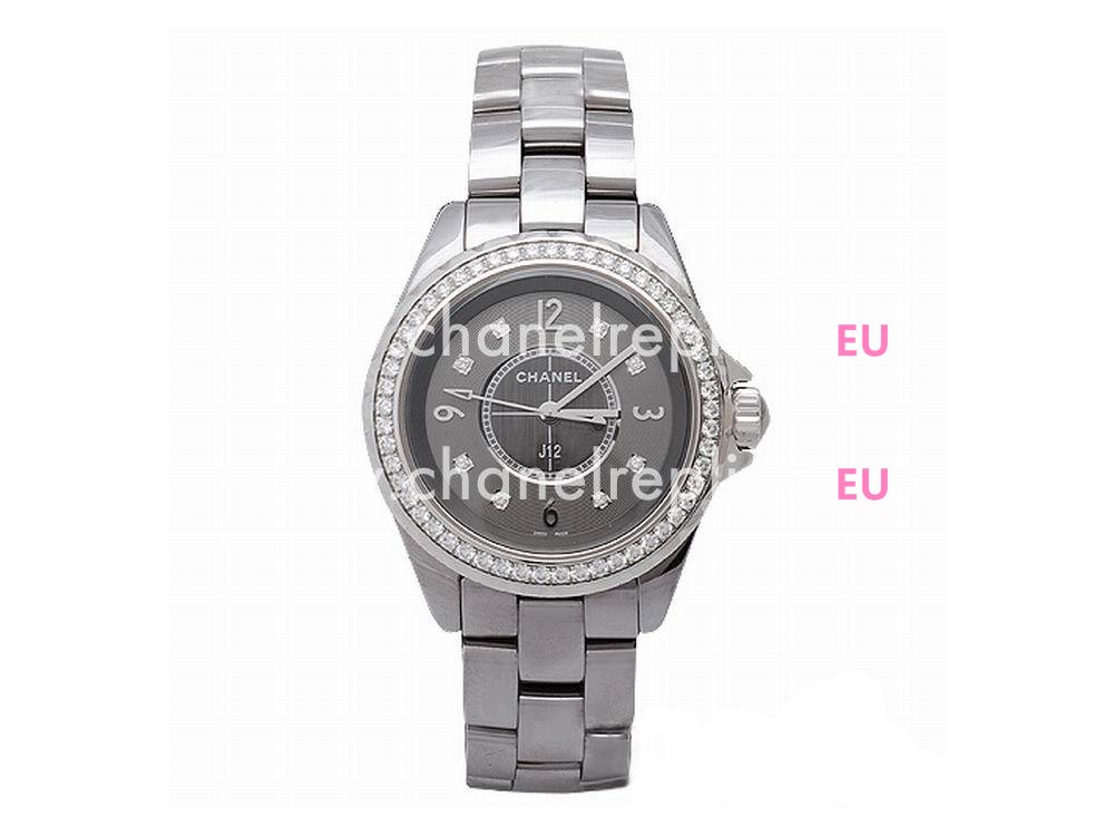 Chanel J12 Quartz Grey Ceramic Full Diamond Dress Watch H2565