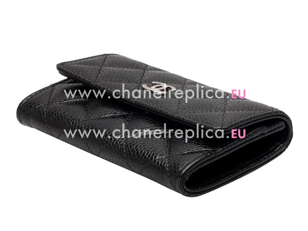 Chanel Caviar Silver CC Card Holder Black C65061