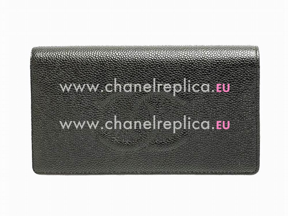 Chanel Caviar Emboss CC Logo Long Wallet Black C56371