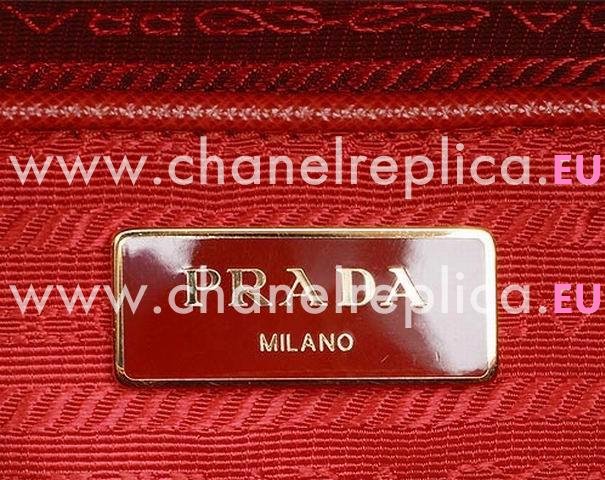 2013 Prada Saffiano Lux Triangle Logo Plate Bag In Red P415570