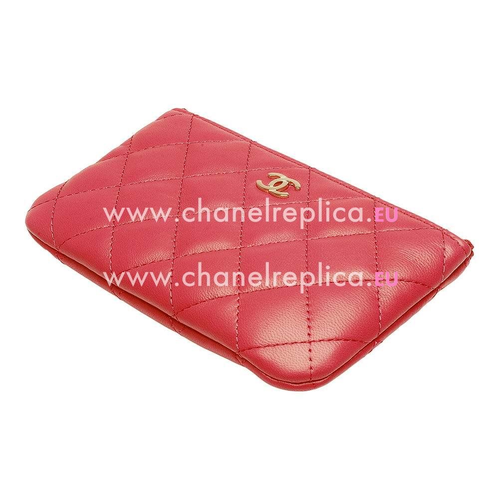Chanel Classic CC Logo Rhombus Goatskin Change Purse Rose Red C6111109