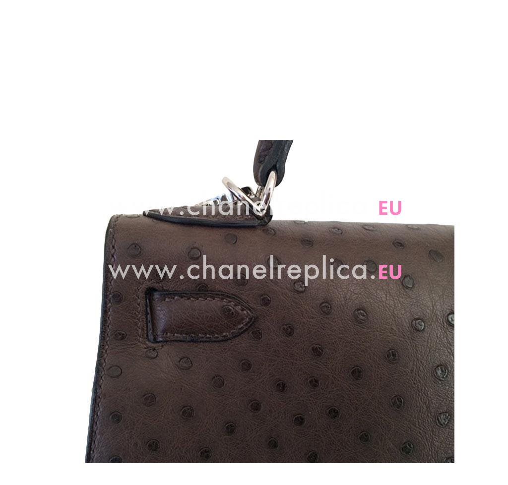 Hermes Kelly 28cm Marron Ostrich Palladium Hardware Sellier Hand Sew Bag HK1028KSM