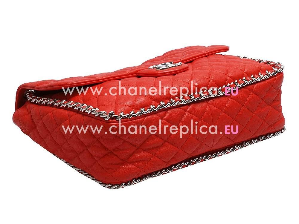 Chanel Lambskin Chain Around Maxi Flap Bag Orange Red A55165