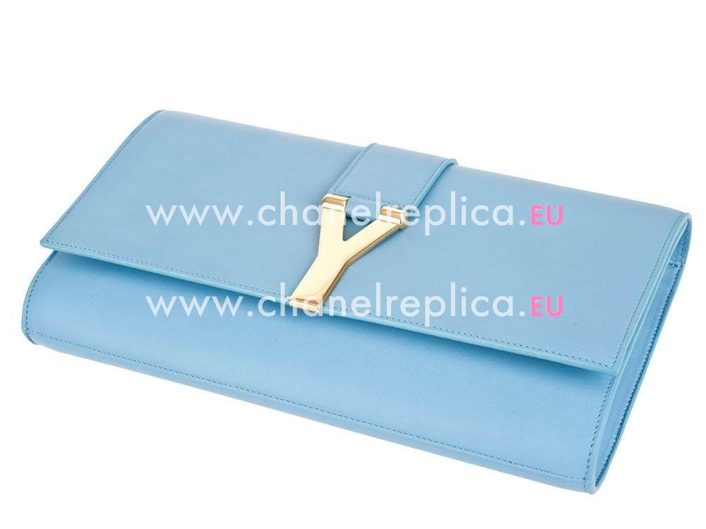 YSL Chye Leather Clutch Y Calfskin Small Bag In Light Blue YSL4889537