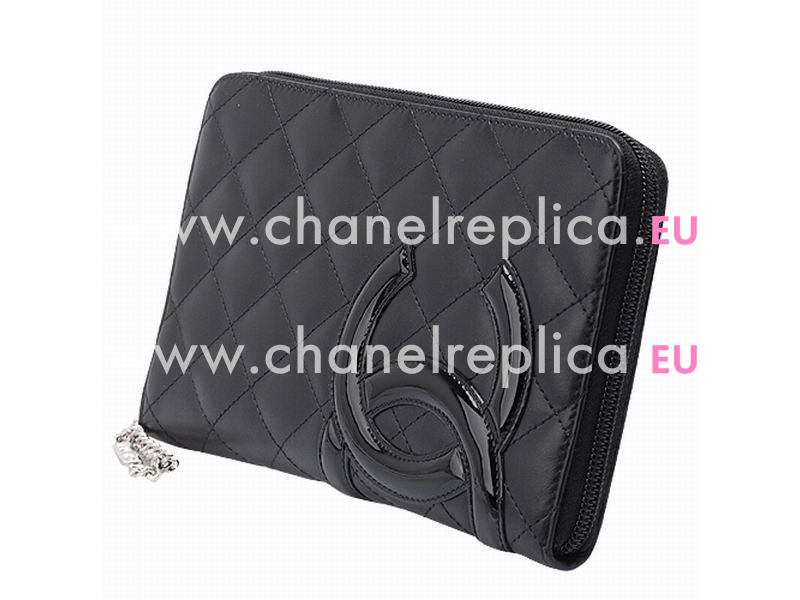 Chanel Cambon CC Logo Patent Leather Wallet Black-Pink A26710