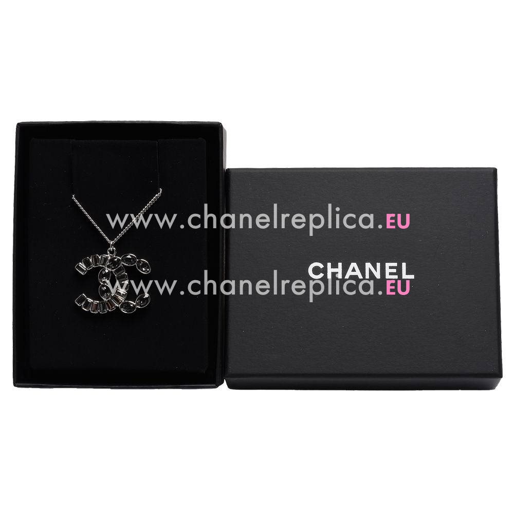 Chanel Classic CC Logo Metal/Crystal Necklace Silver Color FB538317