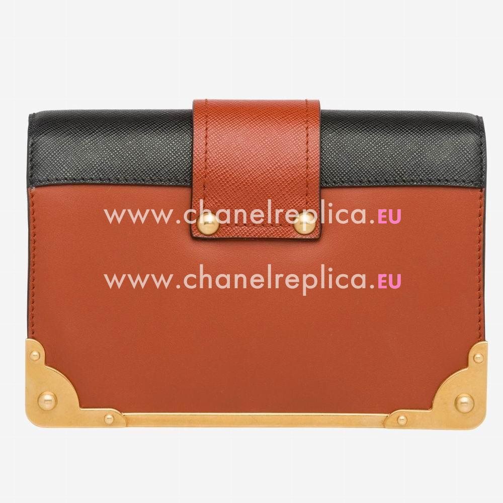 Prada Cahier Calf Leather Bag Terracotta Black 1BH018_2BB0_F027M