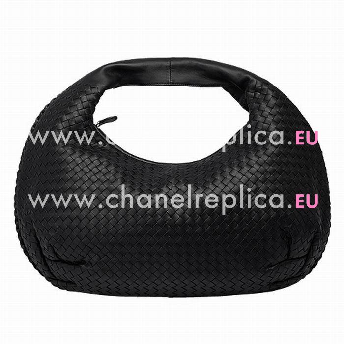 Bottega Veneta Classic Intrecciato Nappa Weave Falcate Shoulder Bag In Black B5153156