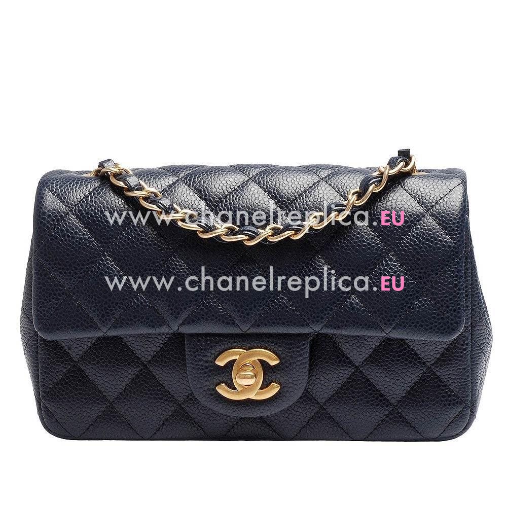 CHANEL Mini Classic Flap Gold Hardware Rhombic Caviar Calfskin Bag in Deep Blue A535968