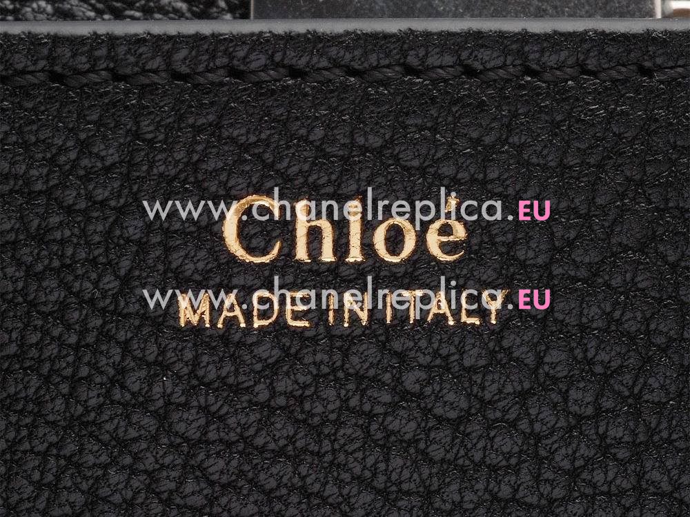Chloe Drew Grain Leather Silver Chain Medium Bag Black CH982801