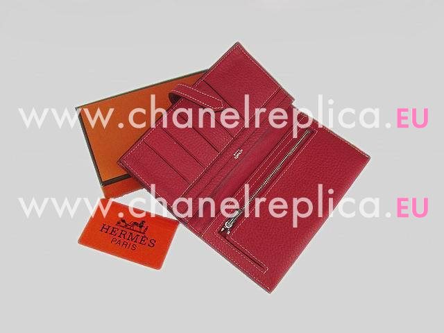 Hermes Dogon Clemence Leather Wallet In Red H0005H