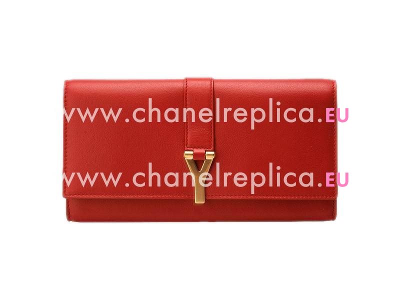 YSL Chye Leather Clutch Y Calfskin Wallets In Red YSL5184601