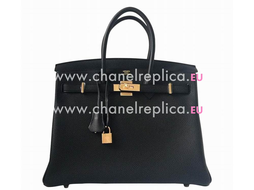 Hermes Birkin 35cm Togo Leather Black Gold Hardware Hand Sew H1043BLA