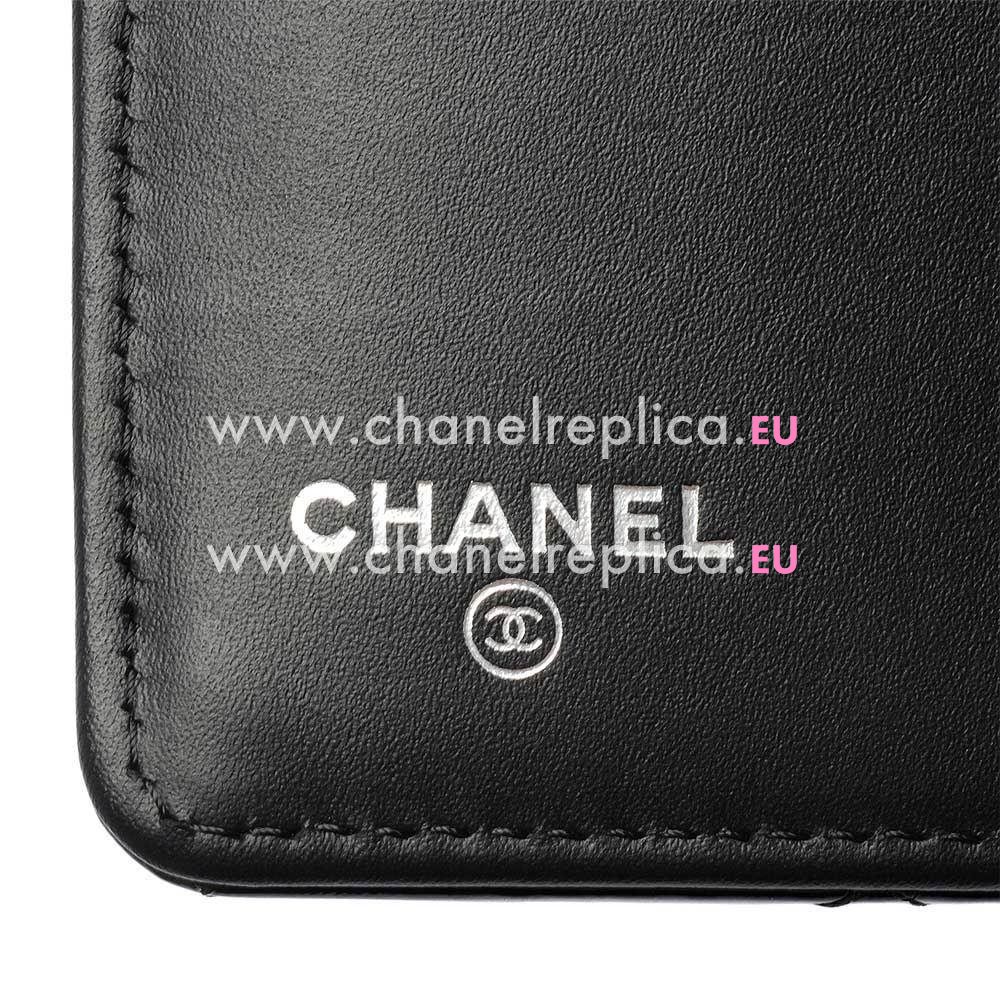 Chanel Patent Three-dimensional Relief Silver CC Long Wallet Black A957343