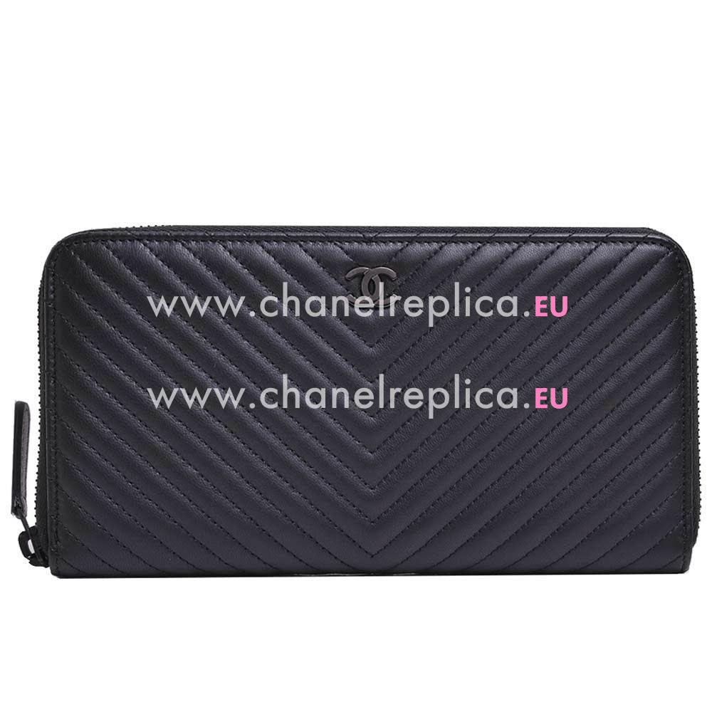 Chanel Lambskin Chevron Quilted Long Wallet Black A638637