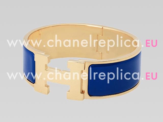 Hermes Medium Enamelled Click H Bracelet DarkBlue&Gold HE58675