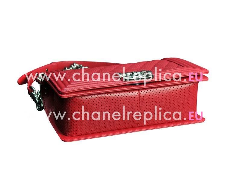 Chanel Dark Red Lambskin Silver Chain 25cm Boy Bag A90163RED