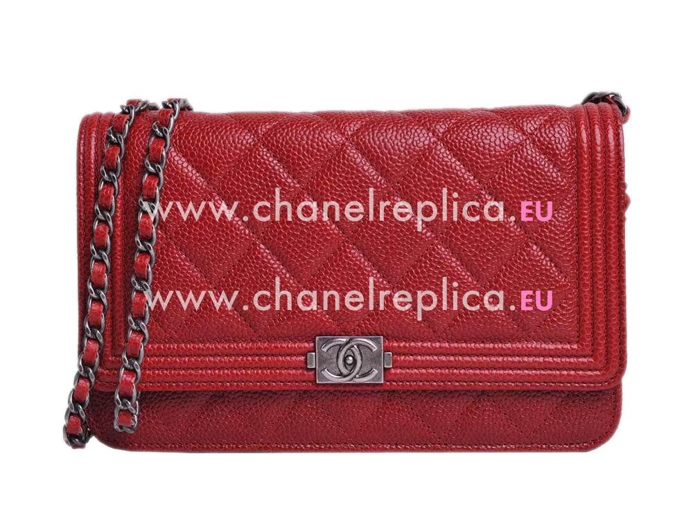 Chanel Caviar Leather Woc Boy Bag In Red (Anti-Silver) A68911
