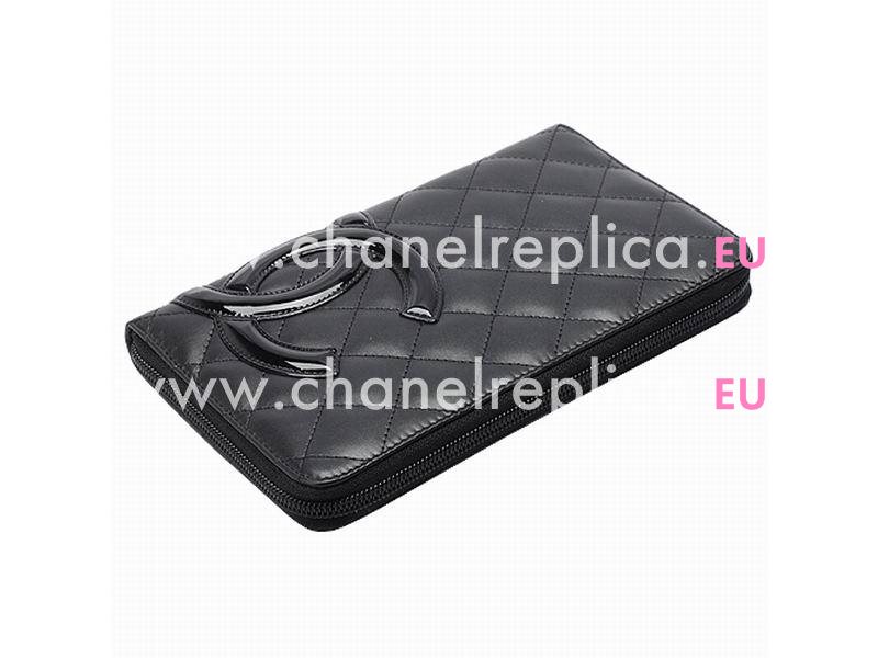 Chanel Cambon CC Logo Patent Leather Wallet Black-Pink A26710
