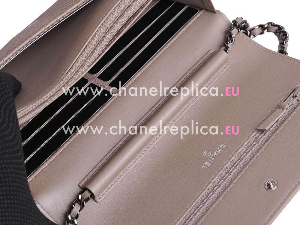 Chanel Lambskin Chevron Woc Bag Silver Chain Nude A59587