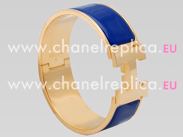 Hermes Medium Enamelled Click H Bracelet DarkBlue&Gold HE58675