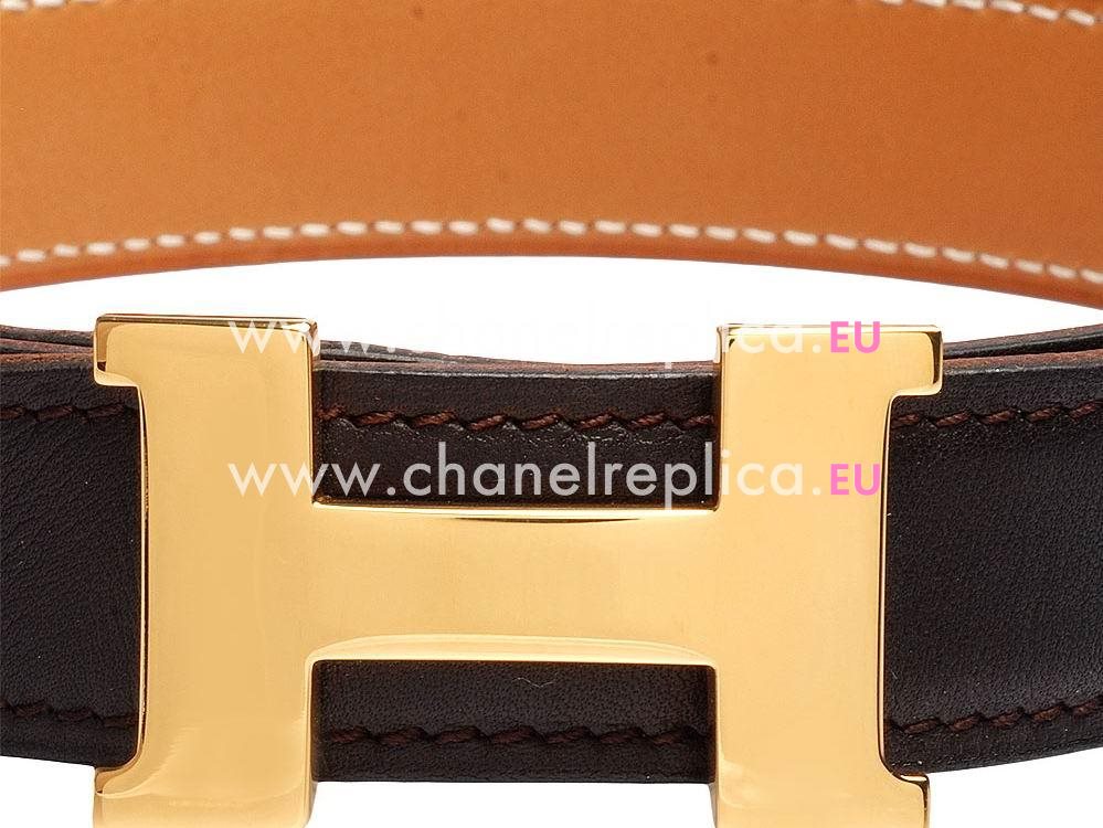 Hermes Gold H Buckle Coffee-Light Brown Calfskin Two-sided Belt H688315