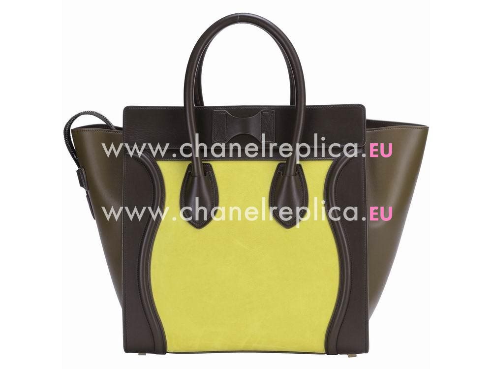 Celine Mini Luggage Calfskin Nano Bag(Brown/Greenish/Yellow) CE66198