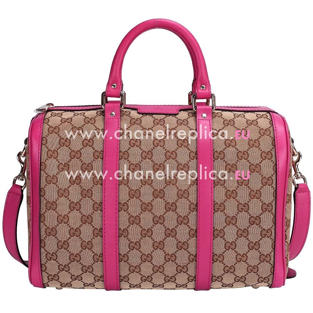 Gucci Vintage Web Peach Red Cowhide GG Fabric Boston Bag G505527