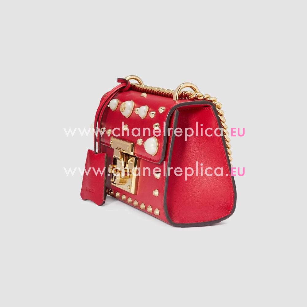 Gucci Padlock Glass pearl rivet GG Leather Shoulder Bag Poppy G409487 CWC1G 6433